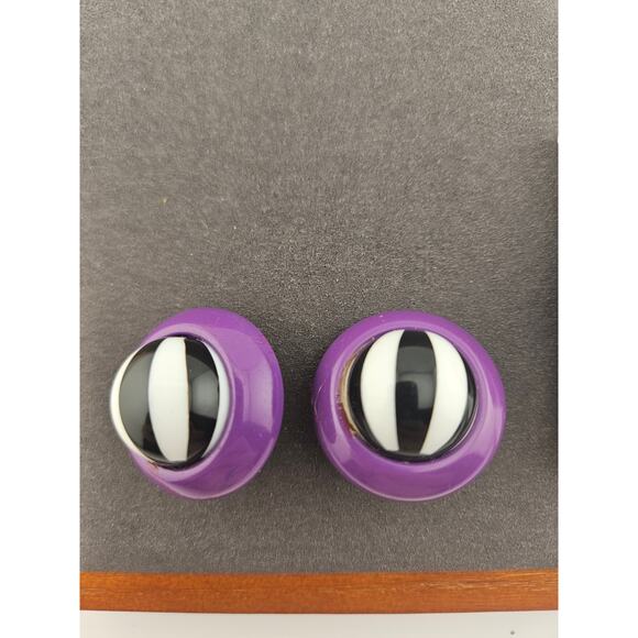 Carol Dauplaise Clip On Earring Bundle Gaudy Eclectic Purple Blue Mod Costume - Picture 3 of 5